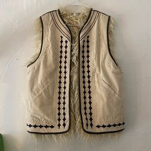 Free People Kick It In Reverse Embroidered Shearling Suede Vest (Size Medium)